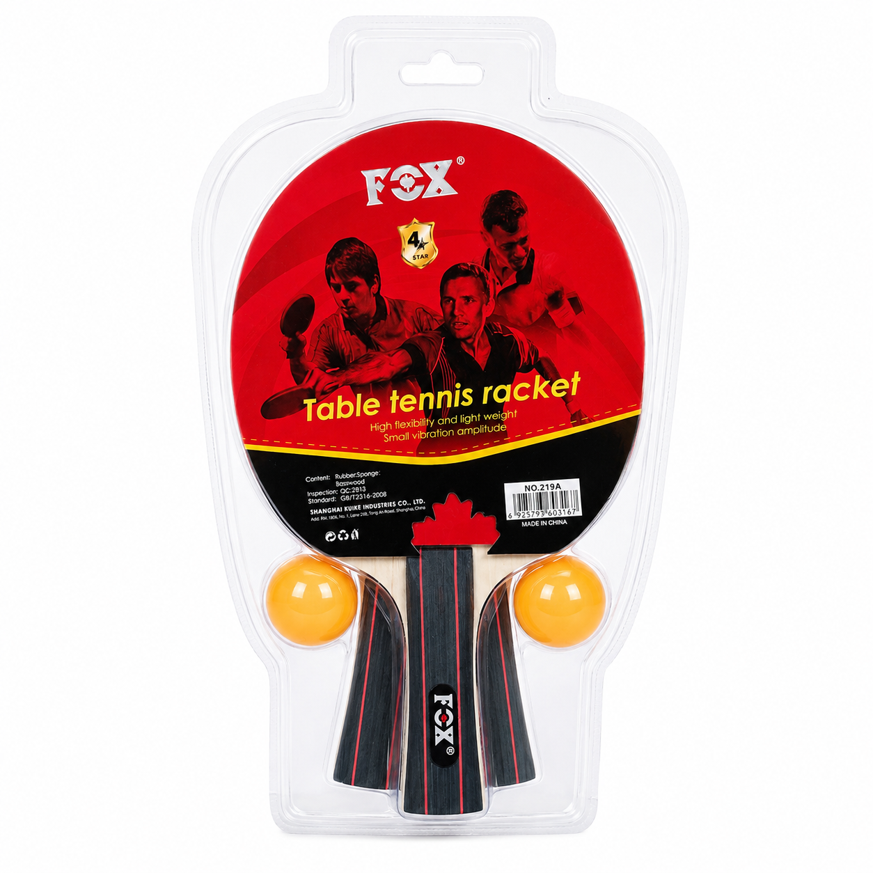 راکت پینگ پنگ FOX 219A چهار ستاره۲ راکت و ۲ توپ